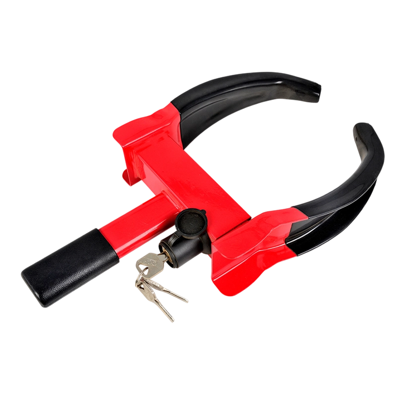 Red-Black Coated-Arm Wheel Lock with Cushioned Grip